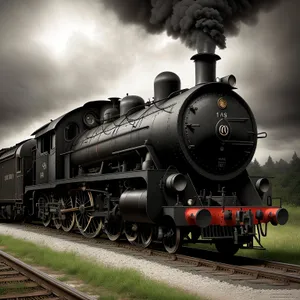 Vintage steam locomotive powering through railway tracks