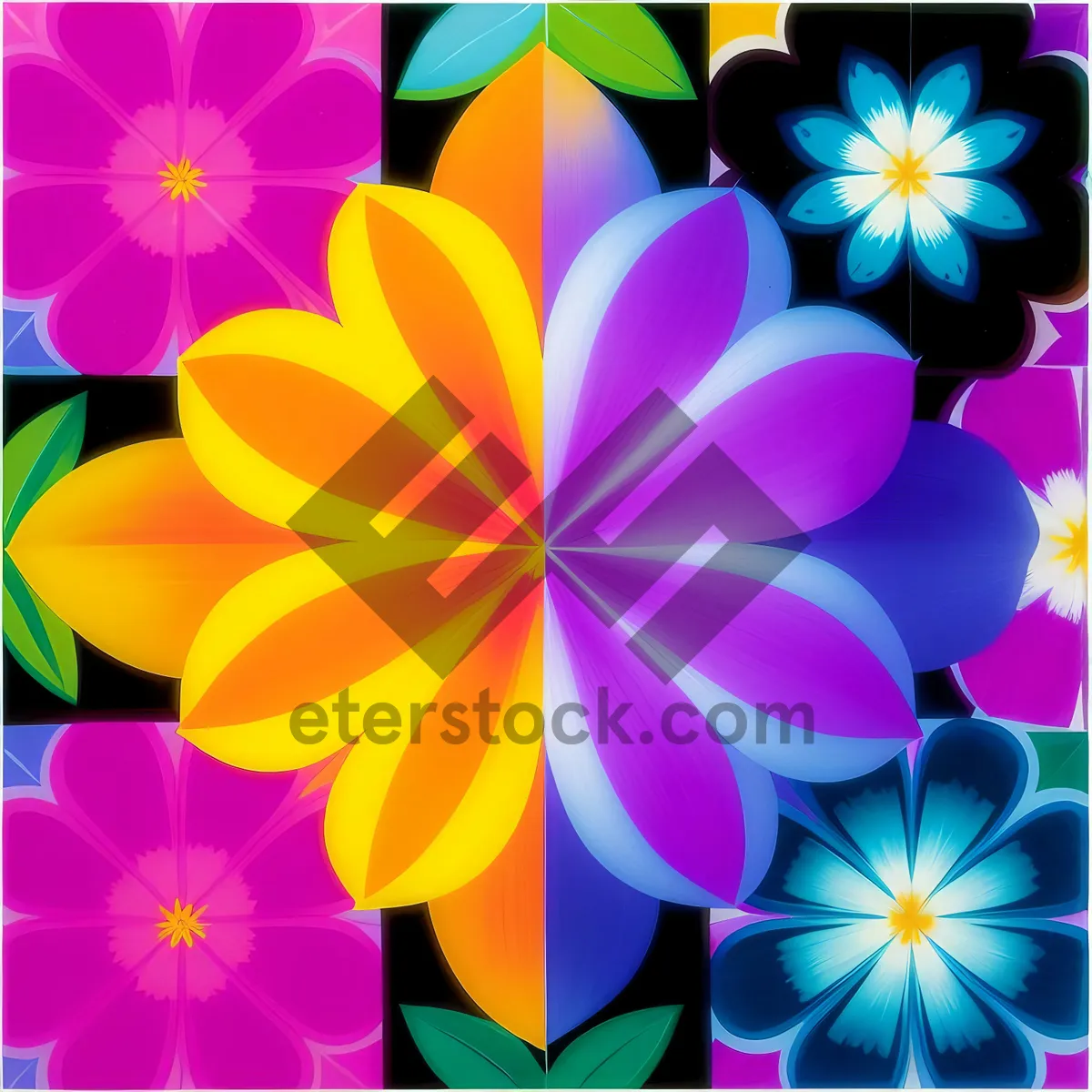Picture of Colorful Fractal Flower Pattern on Lilac Background