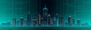 Modern corporate tower reflecting city lights at night