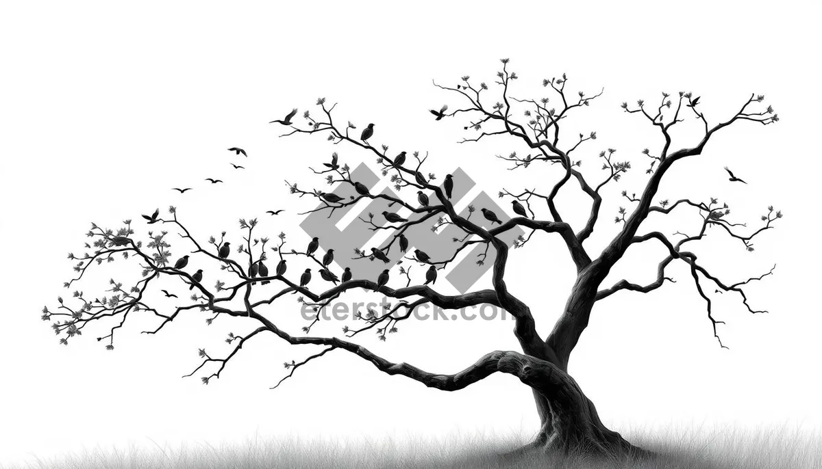 Picture of Woodland autumn tree branches against sky background