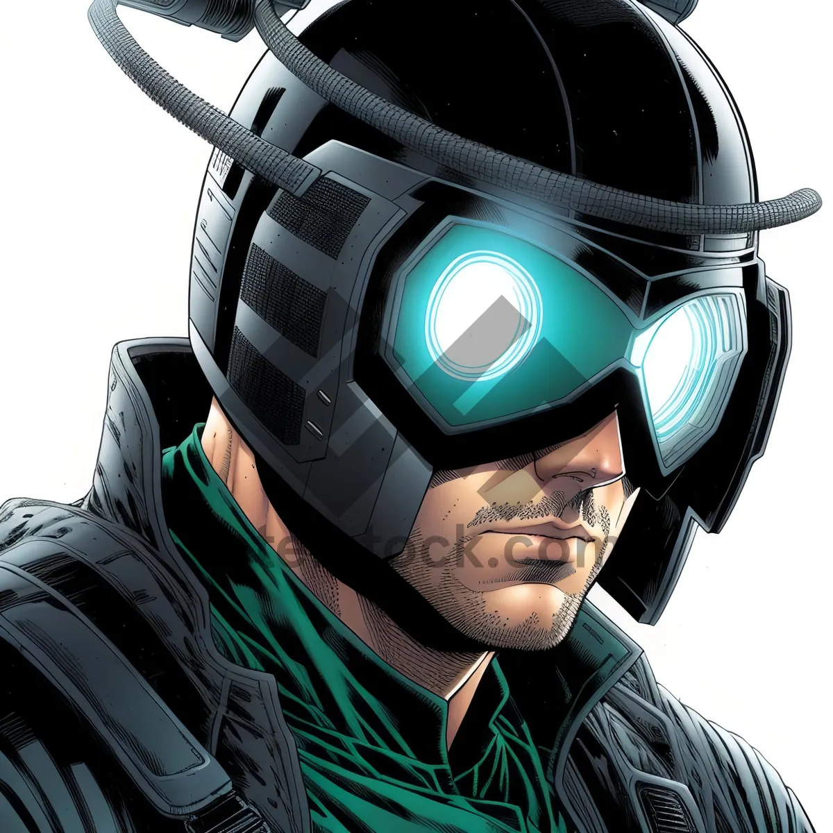 Picture of Male wearing helmet, goggles and mask for personal protection.