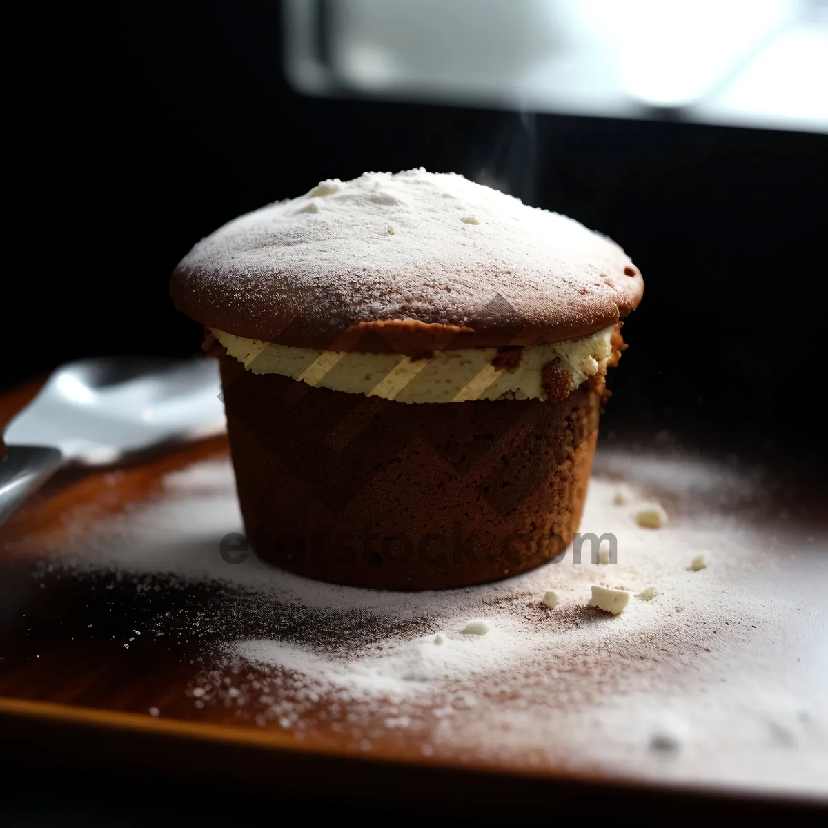 Picture of Gourmet chocolate cake with hot espresso beverage