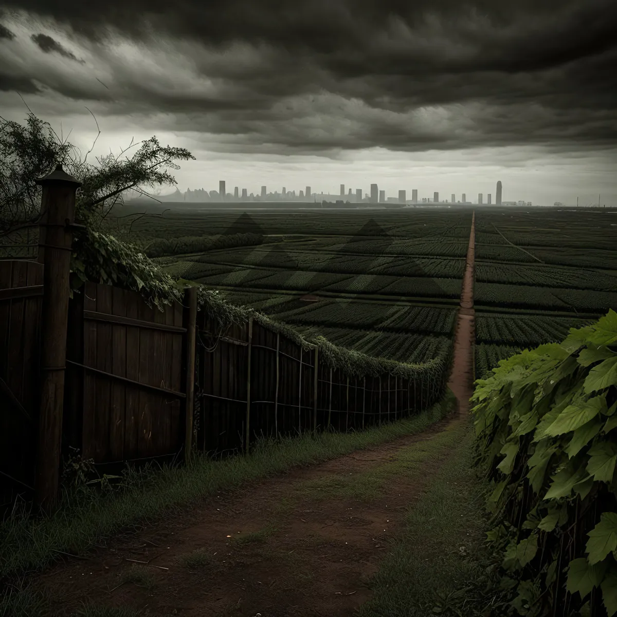 Picture of Tranquil River Fence in Scenic Rural Landscape