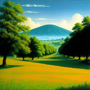 Serene Countryside Landscape with Lush Green Meadow