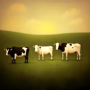 Rural Meadow Grazing Cows on Farm