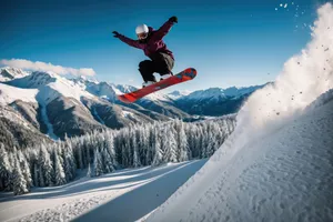 Snowy mountain ski slope in winter landscape.