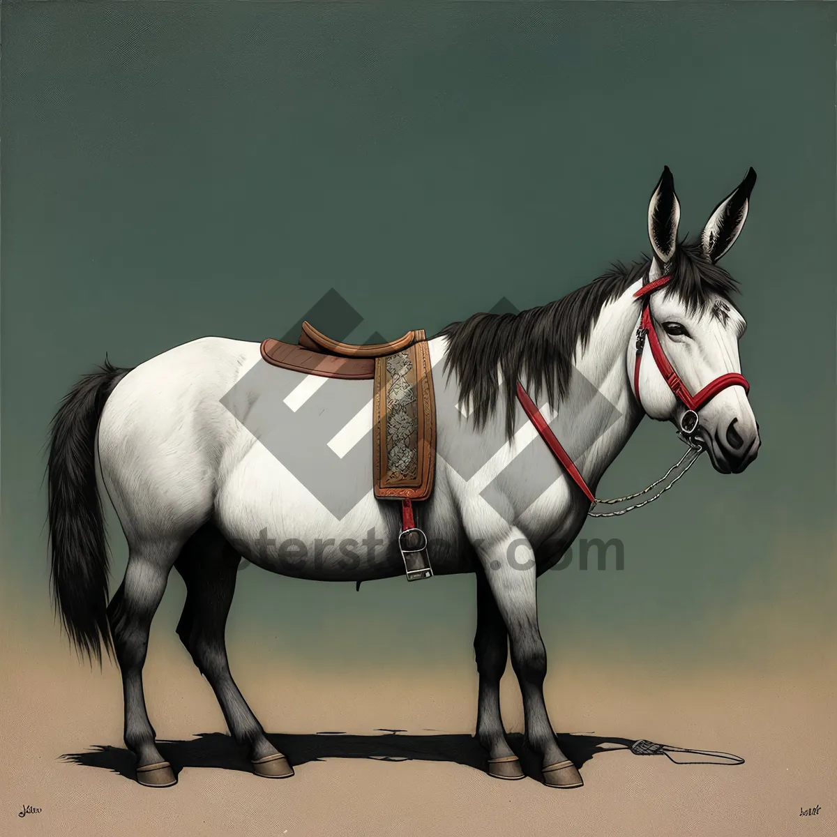 Picture of Stallion in Bridle, Harness and Headgear