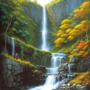 Serene Flowing Waterfall in Picturesque Forest Landscape