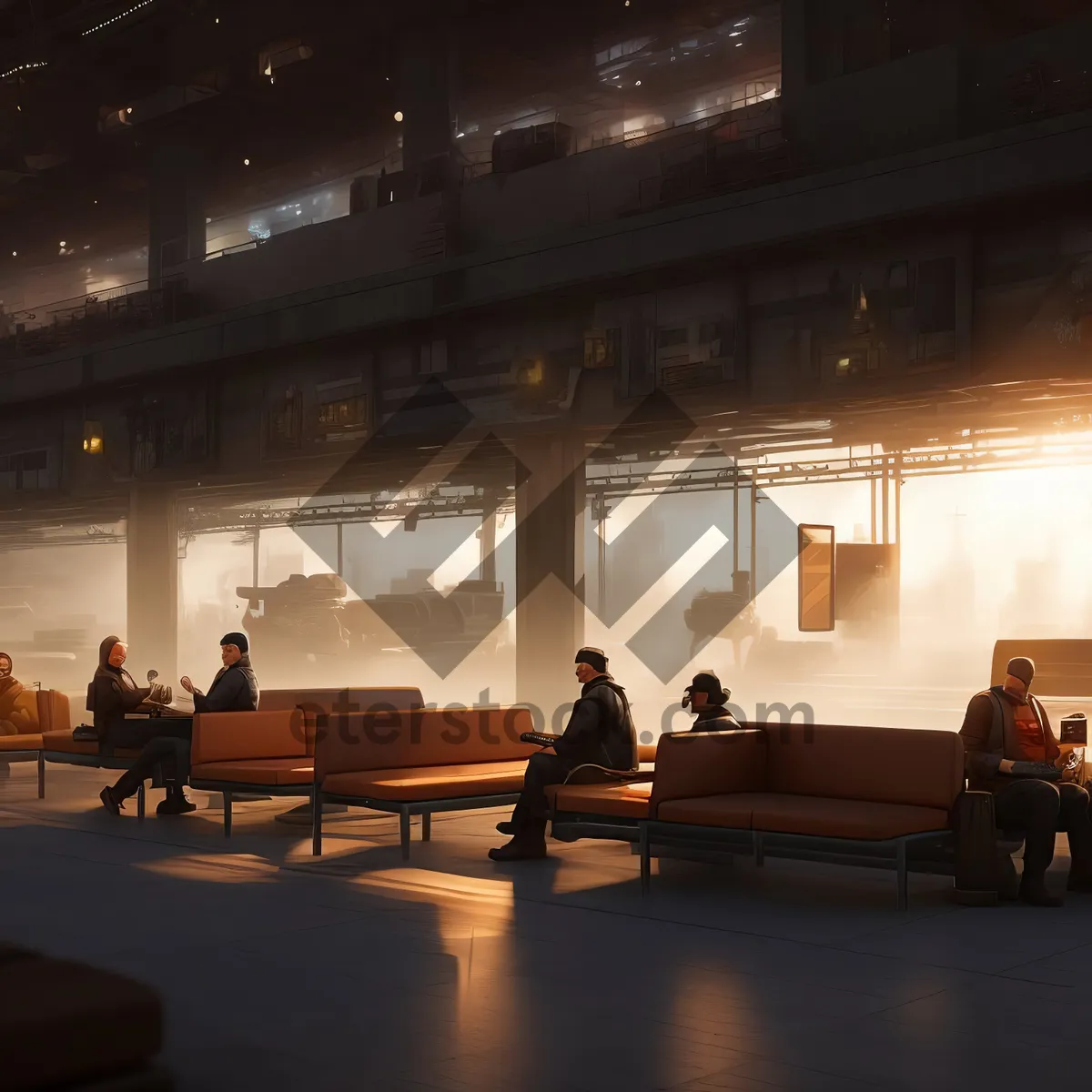 Picture of Modern luxury restaurant interior with grand piano and wood furniture.