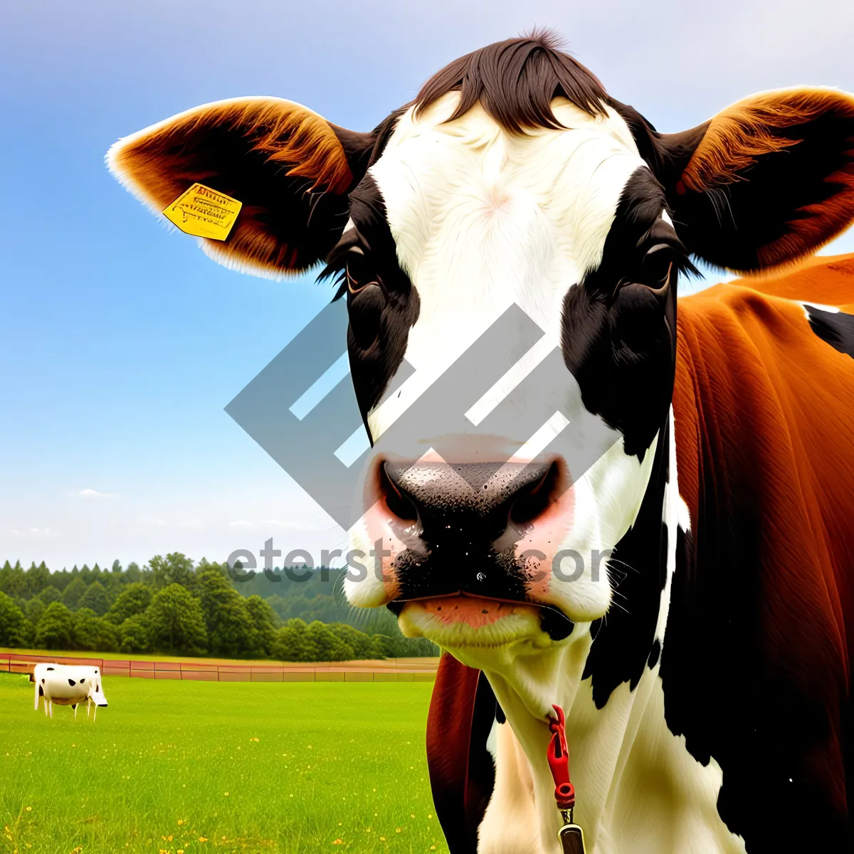 Picture of Brown bull grazing in rural farmland