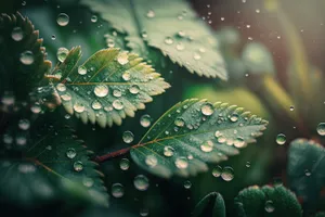 Shiny clear dewdrop on leaf reflecting light