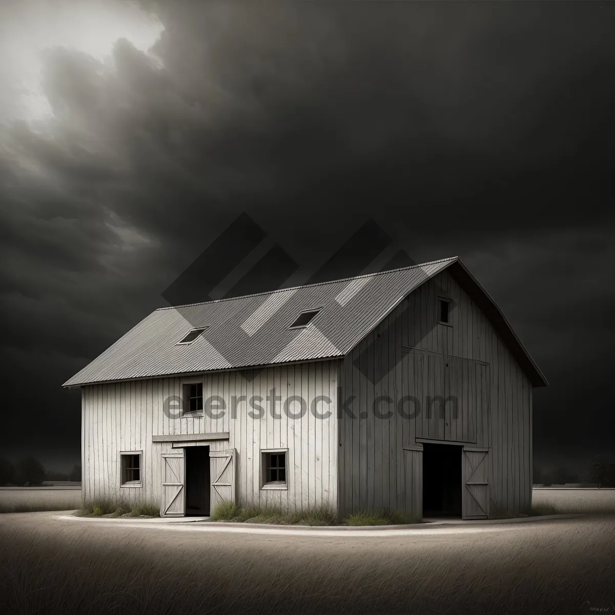 Picture of Old Wooden Barn in Rural Landscape.