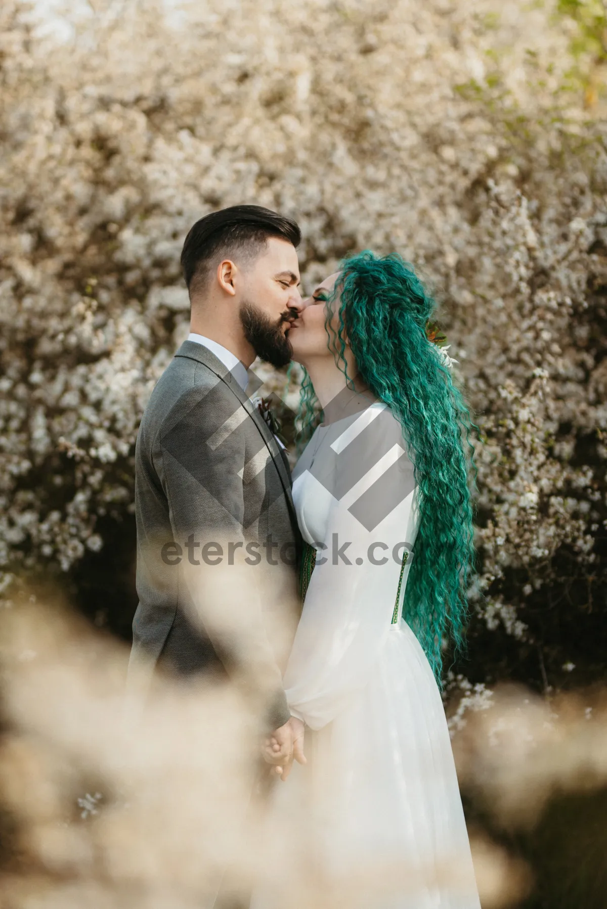 Picture of Attractive couple in love on their wedding day.