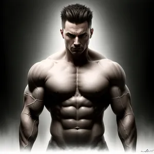 Muscular Male Athlete Flexing Abdominals