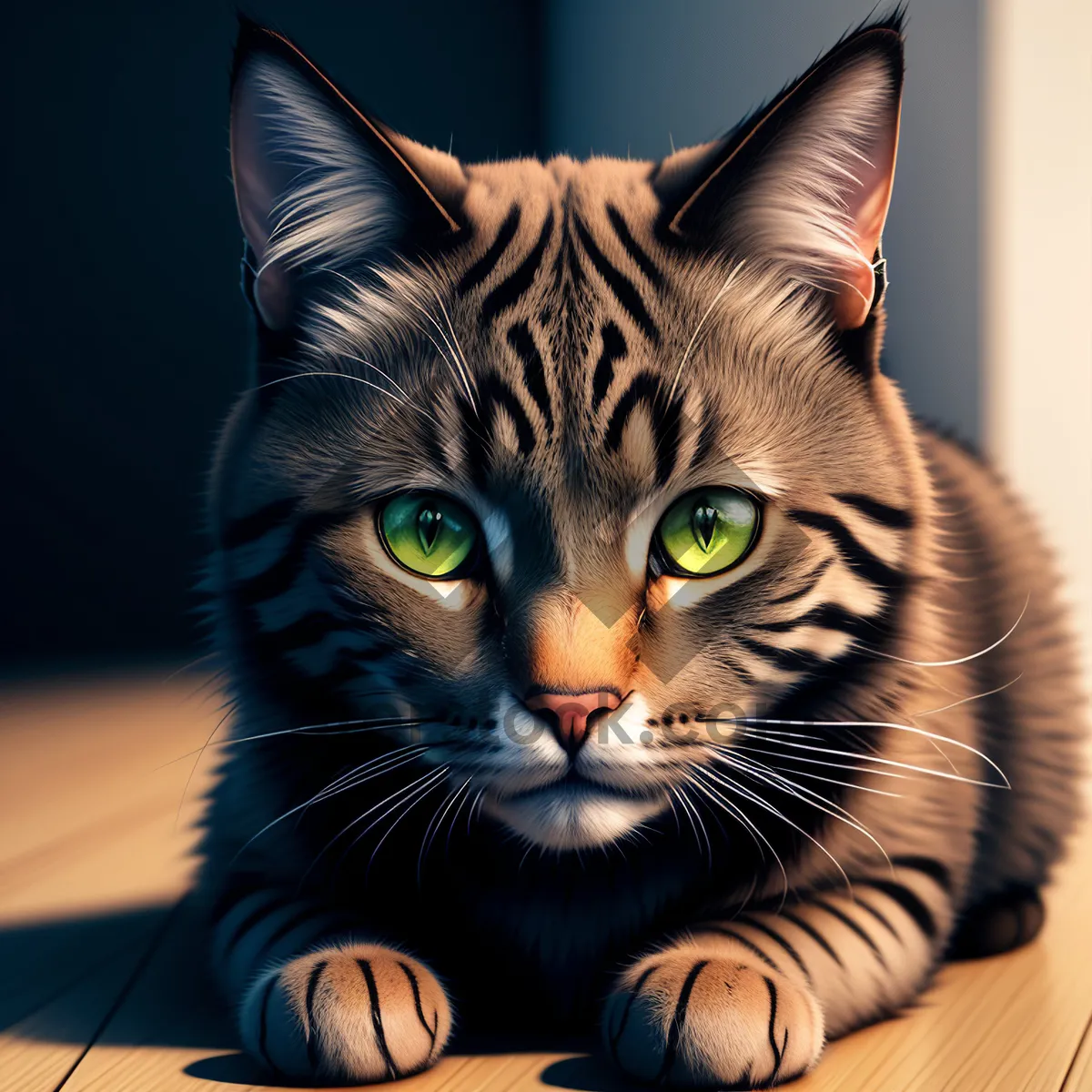 Picture of Fluffy Gray Tabby Cat with Piercing Eyes