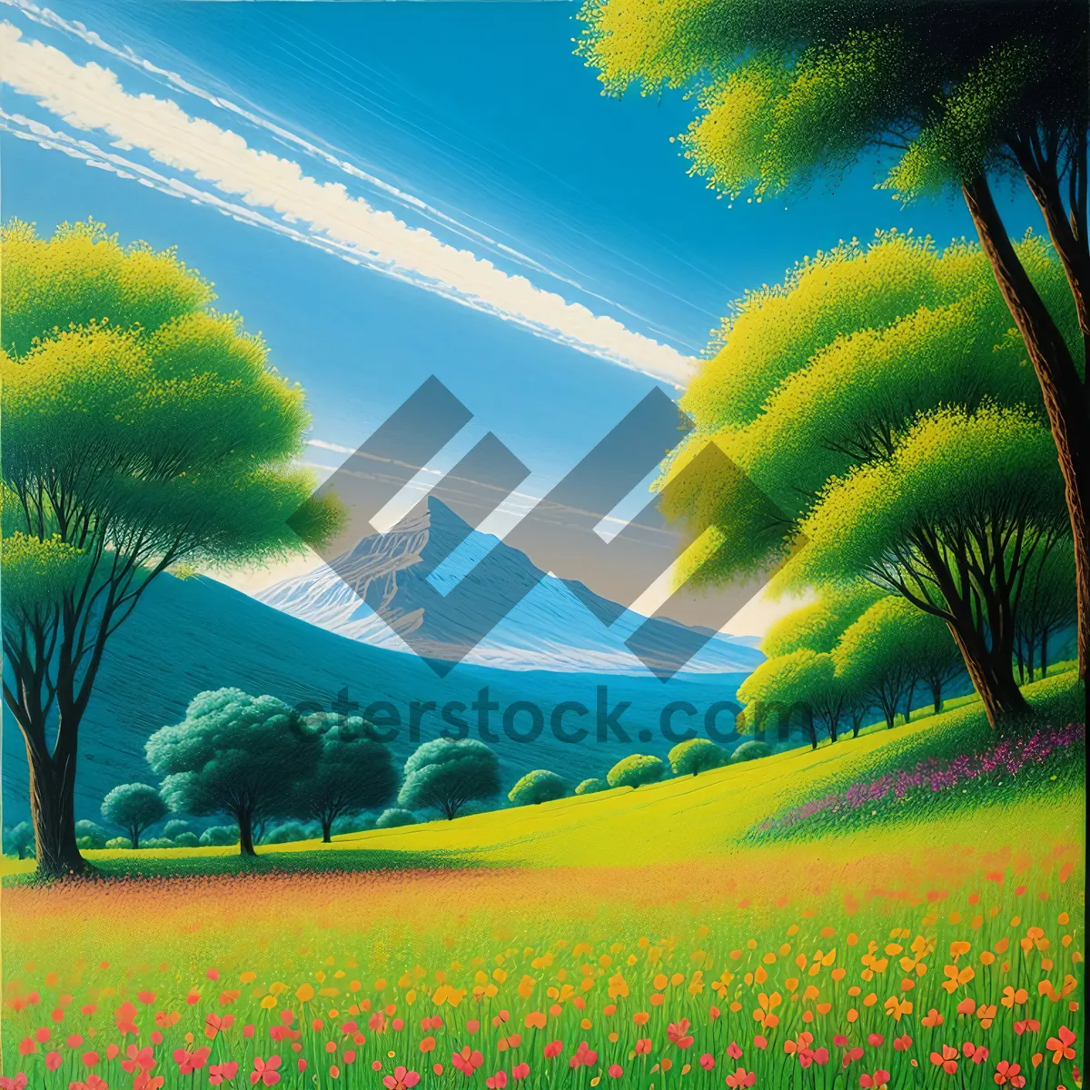 Picture of Vibrant Summer Meadow Under Clear Blue Sky