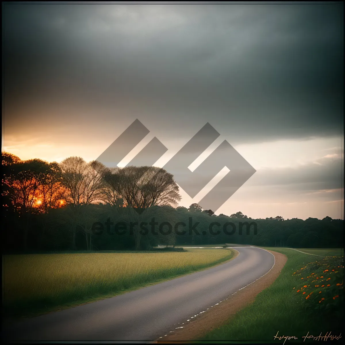 Picture of Scenic Countryside Drive on Cloudy Day