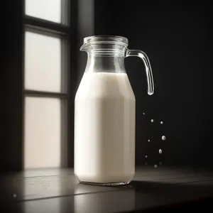 Refreshing Milk in Transparent Glass Bottle