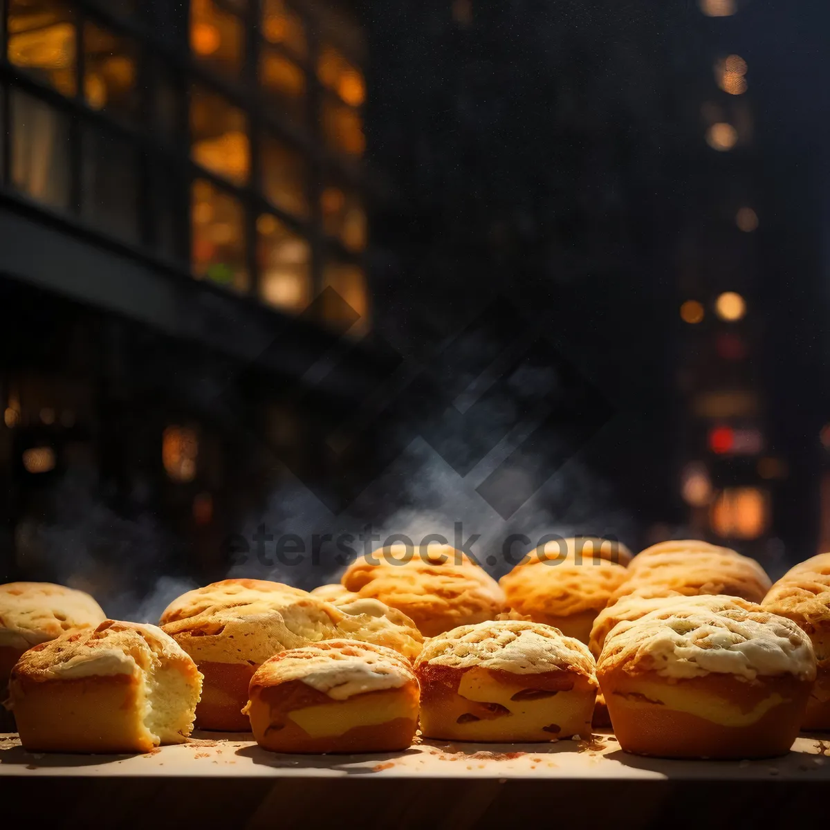 Picture of Bakery breakfast pastries and breads display.