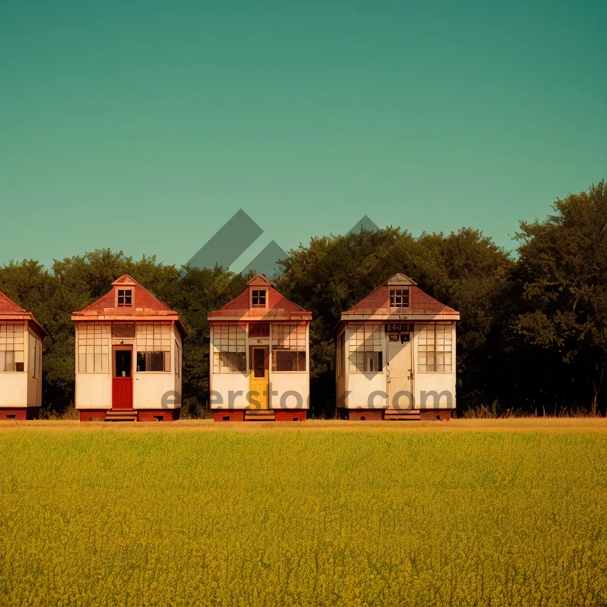 Picture of Rural farmhouse with rapeseed fields and old barn