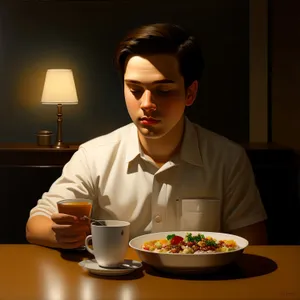 Adult couple enjoying a meal in a restaurant.