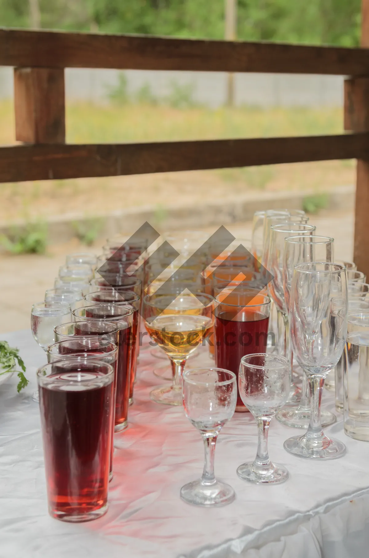 Picture of Luxury champagne glasses on restaurant table for wedding celebration.