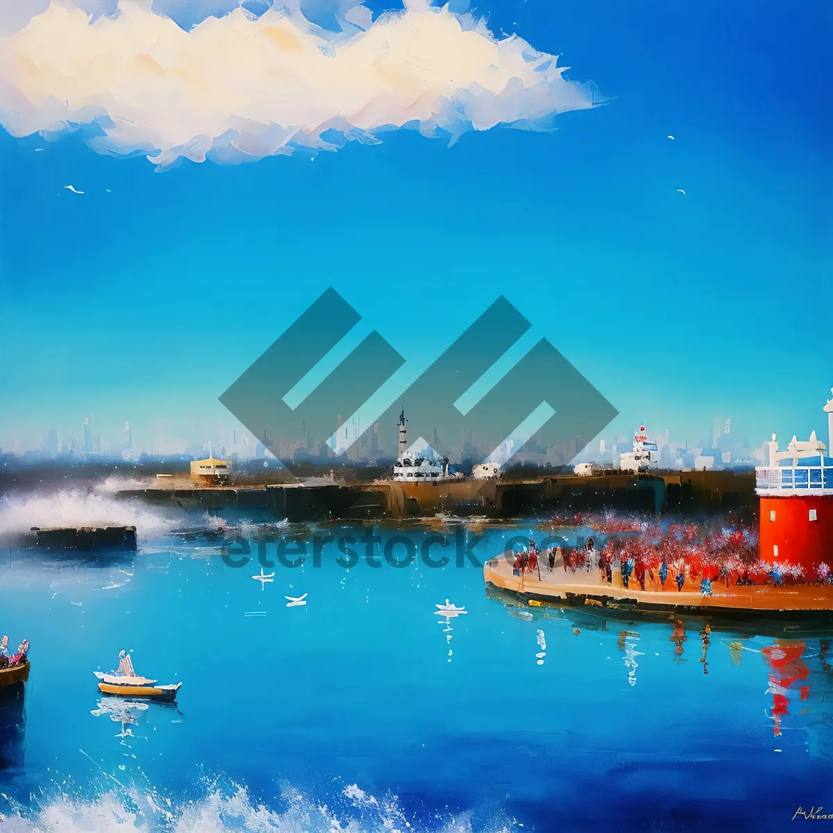 Picture of City skyline reflecting in calm evening waterfront