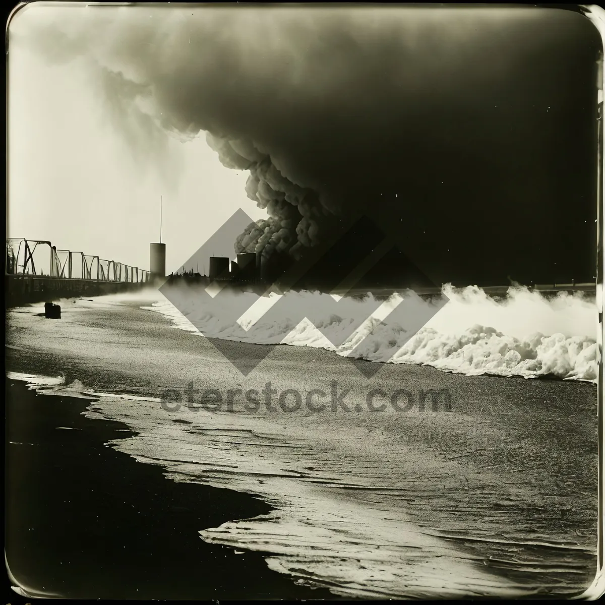 Picture of Scenic Skyline with Cooling Tower and Clouds