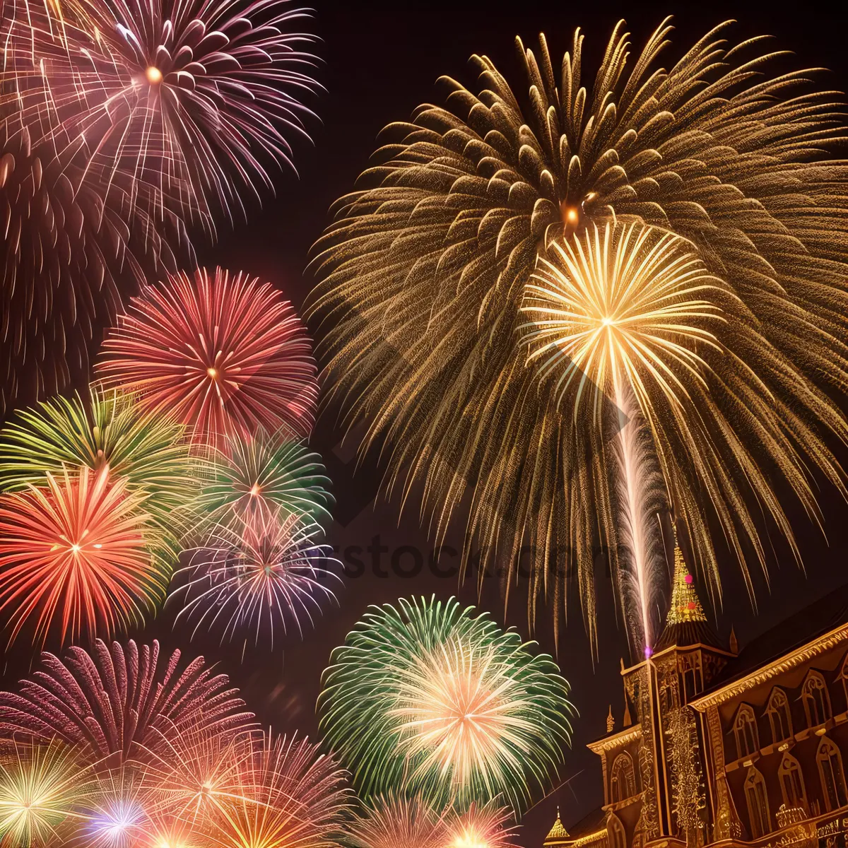 Picture of Vibrant Fireworks Illuminate Festive Night Sky