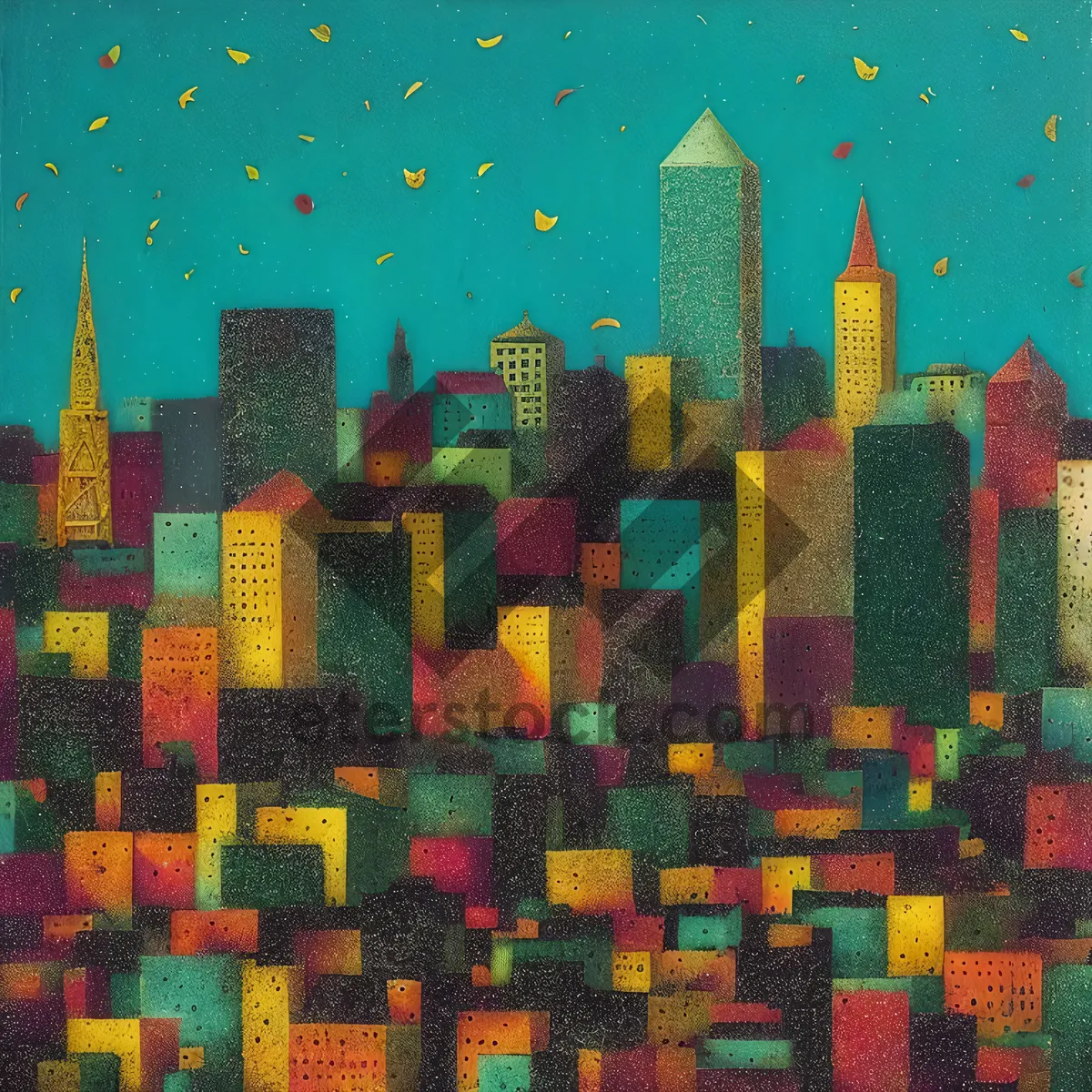 Picture of Vibrant Urban Skyline in Abstract Crayon Design