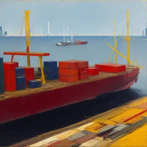 Container Ship at Busy Port Unloading Goods