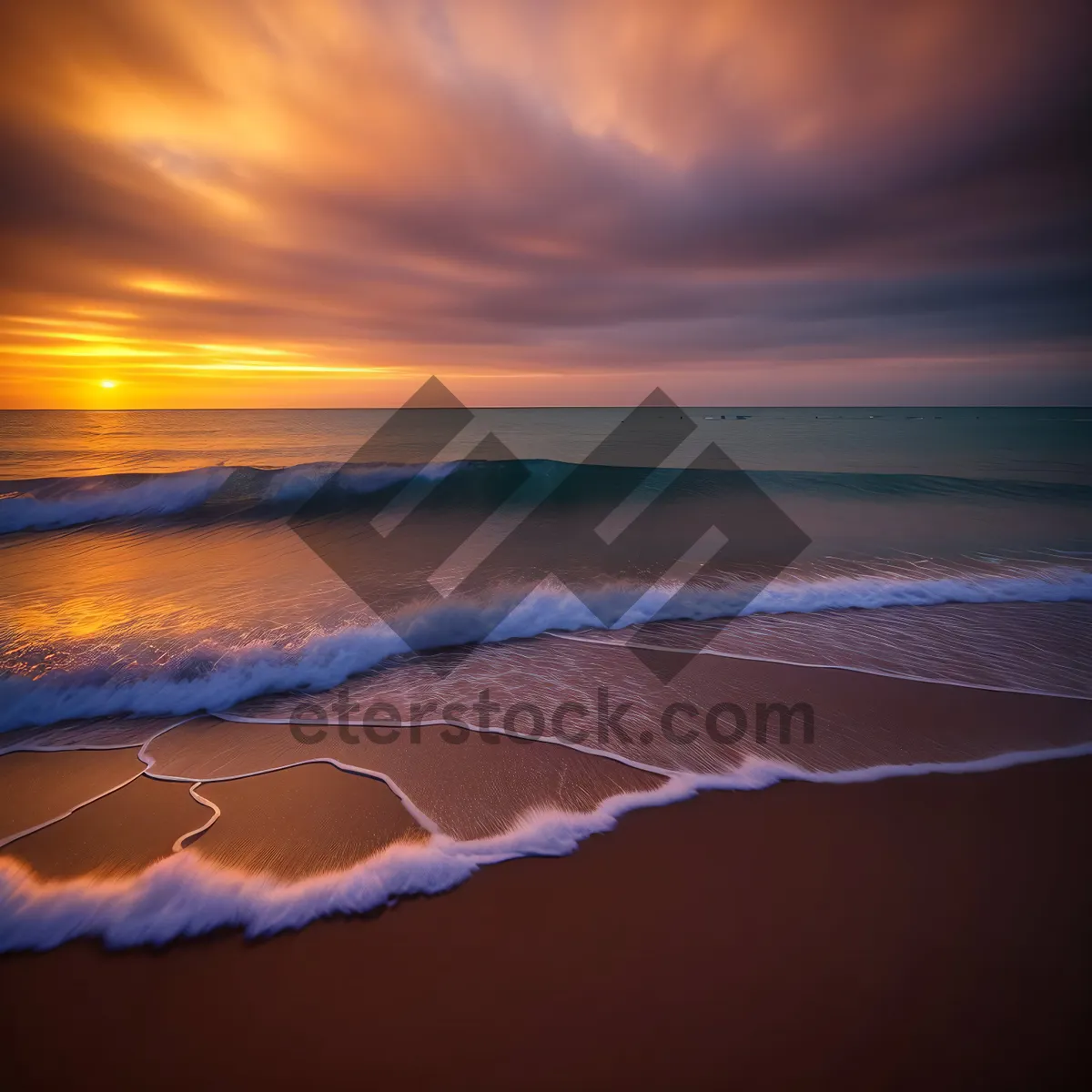 Picture of Golden hour over tranquil ocean beach