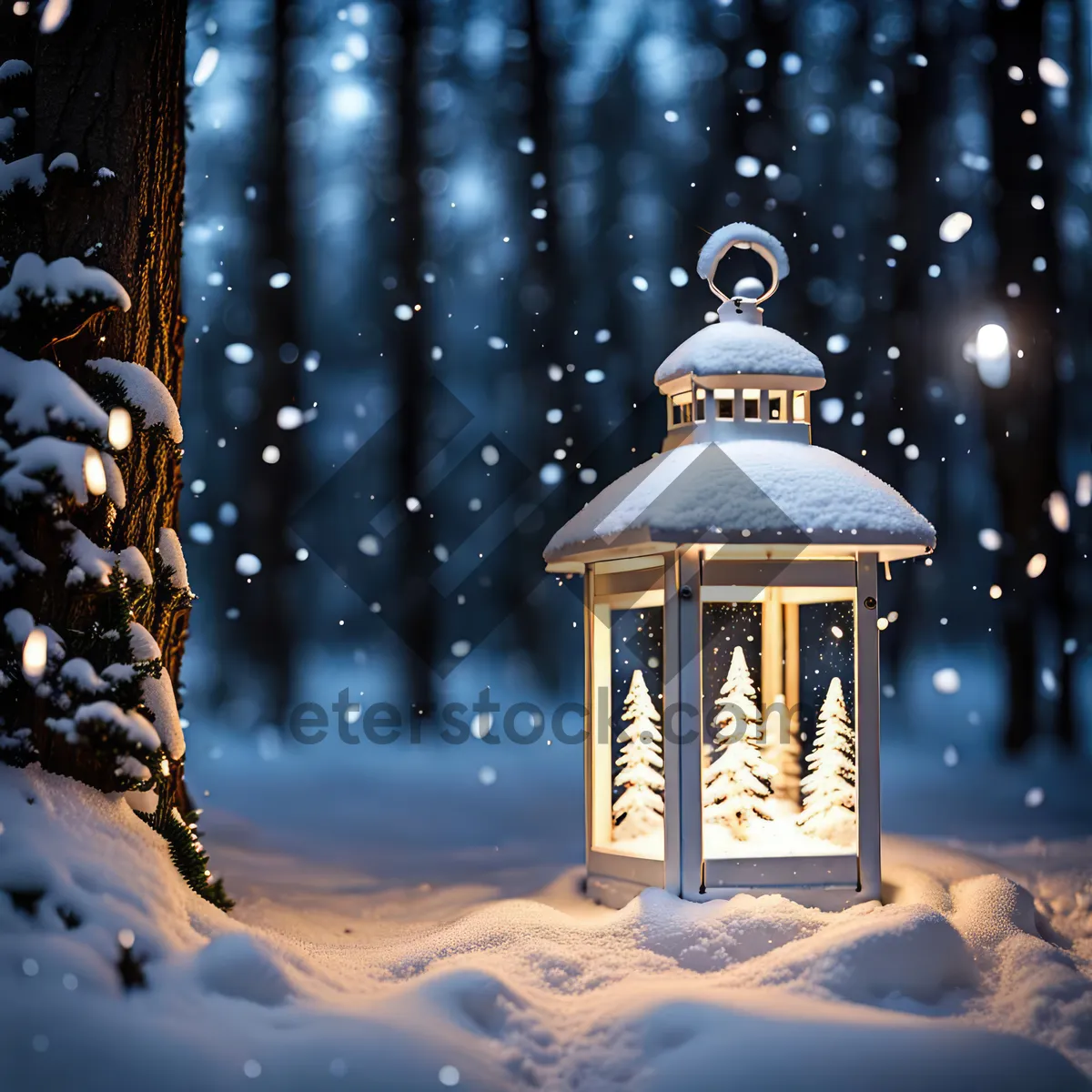 Picture of Orthodox Church with Dome in Winter Night Sky.