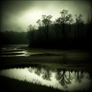 Serene Sunset over Tree-lined River