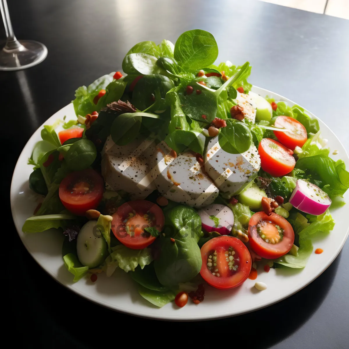 Picture of Fresh Vegetable Salad with Cheese and Tomato Garnish