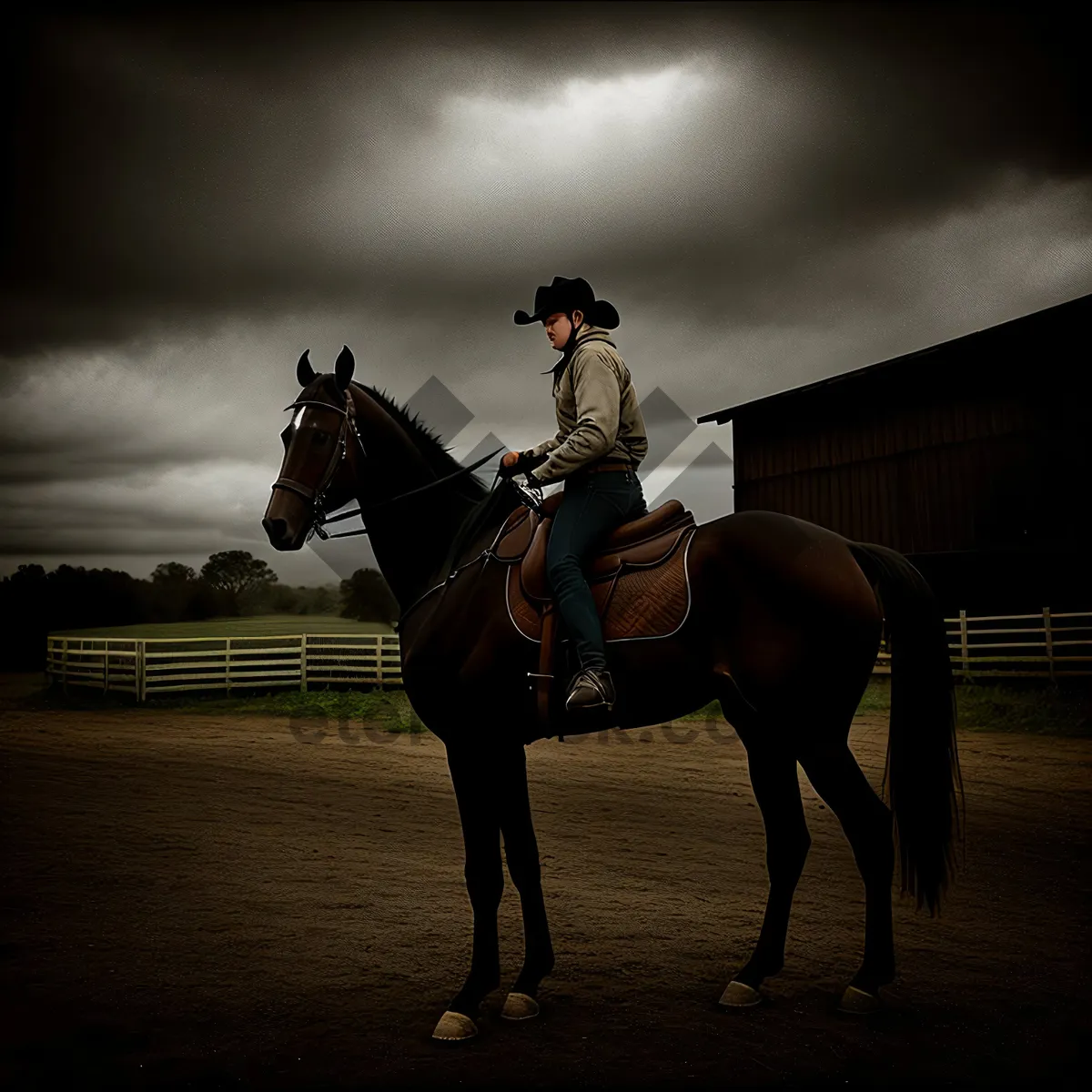 Picture of Brown Stallion in a Stock Saddle