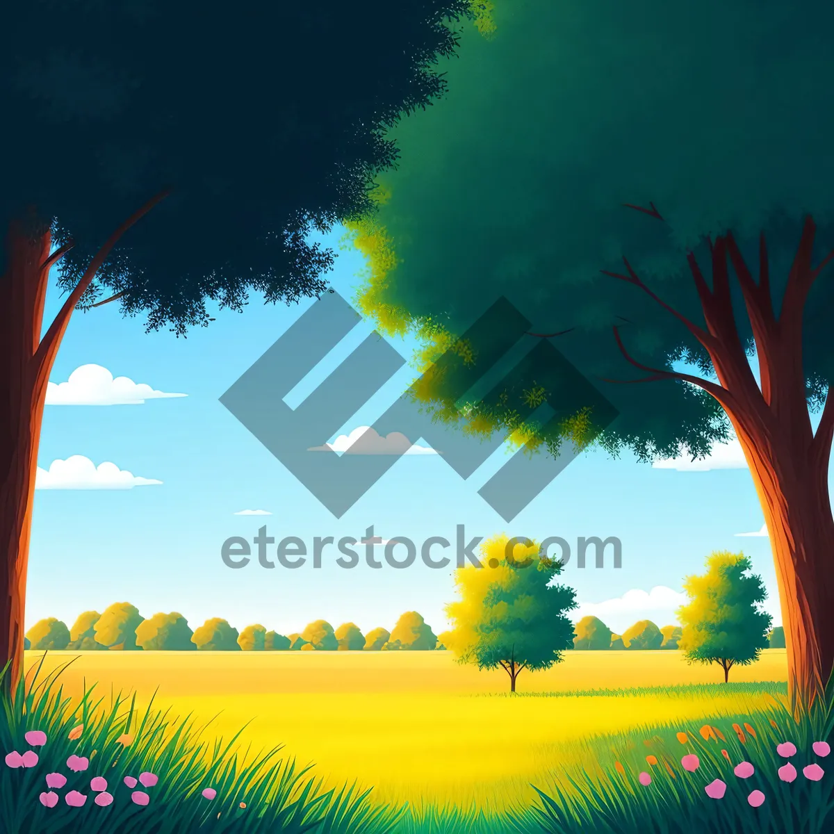 Picture of Golden Horizon: Tranquil Sunset on Rural Meadow