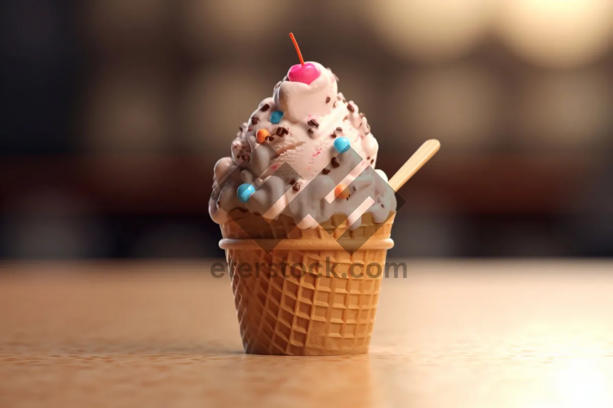 Picture of Colorful Birthday Cupcake with Pink Frosting and Sprinkles