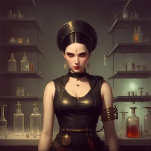 Seductive Doll Portrait with Fashionable Bartender Hat