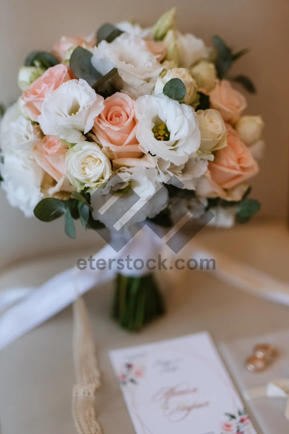 Picture of Romantic bridal bouquet of pink roses for wedding celebration