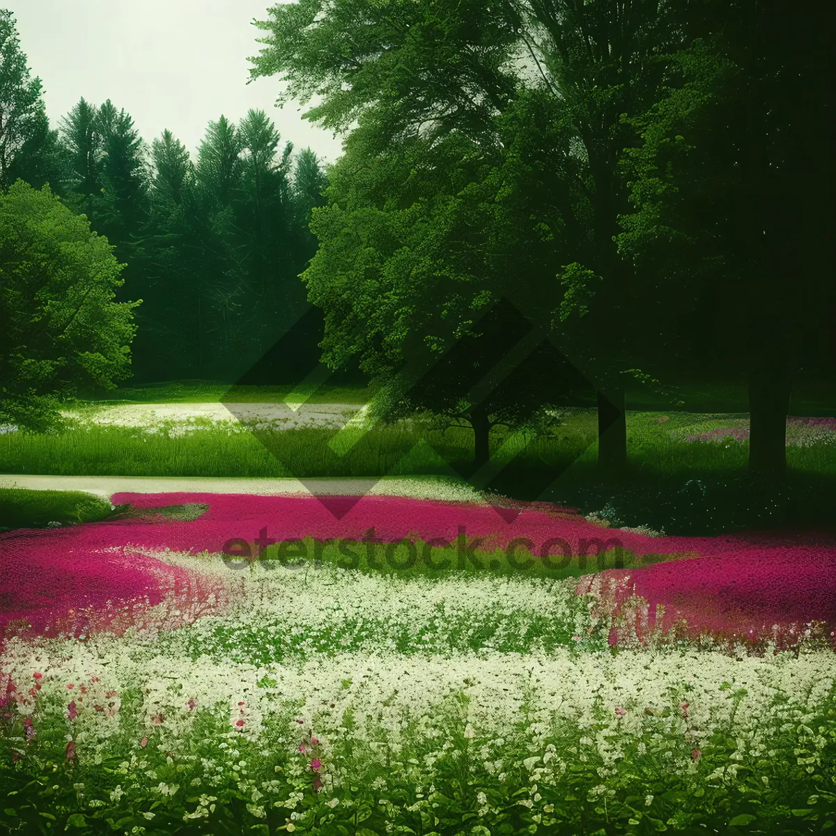 Picture of Serene Summer Park Landscape with Lush Trees