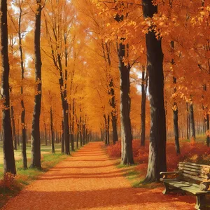 Golden Autumn Path through Colorful Woods