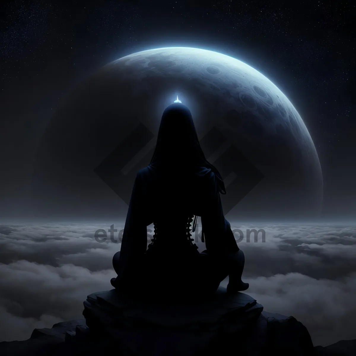 Picture of Dark space with moon, stars, and clouds