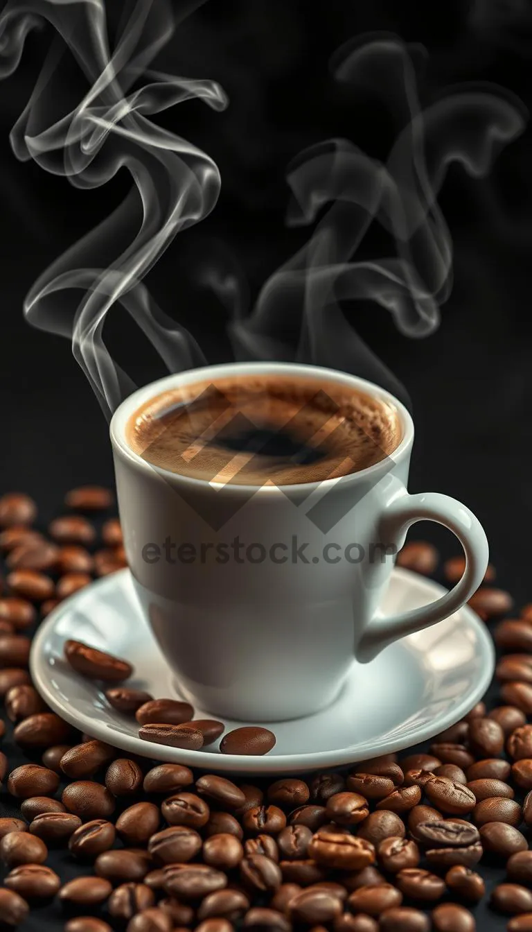 Picture of Dark roasted coffee in black mug on table.