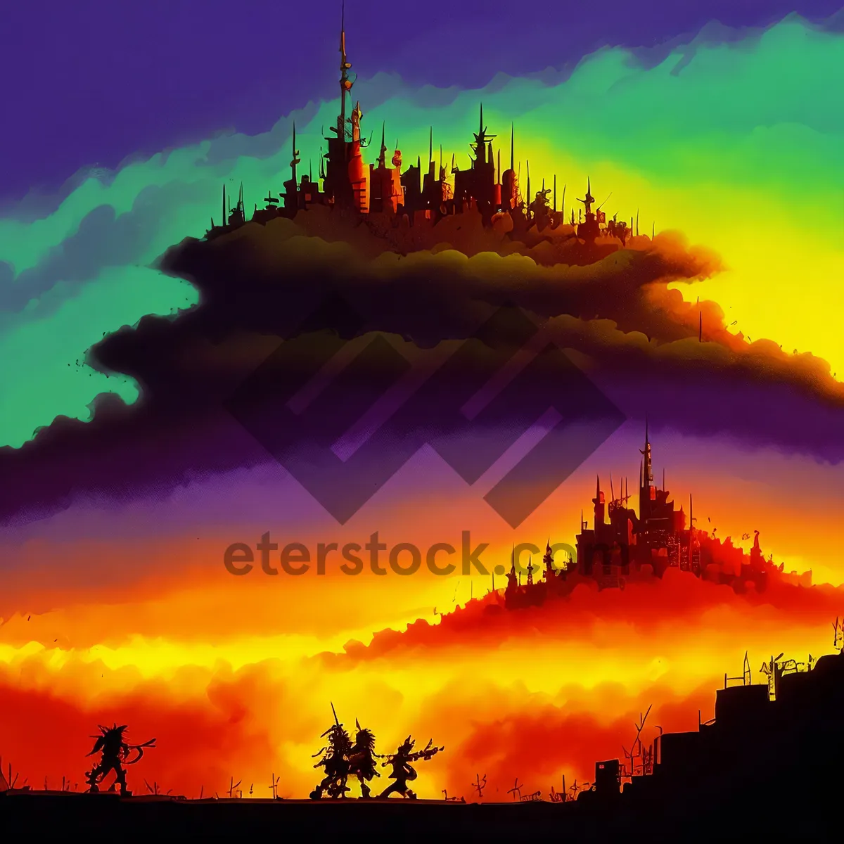 Picture of Spectacular Evening Sky with Orange Sun and Clouds