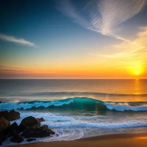 Sunset Waves on Tropical Beach