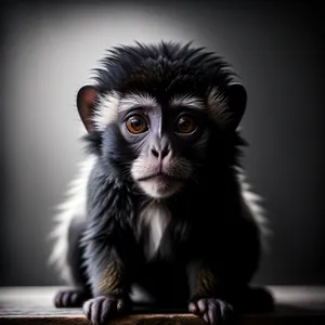 Furry Primate Portrait: Cute Baby Monkey with Black Eyes.