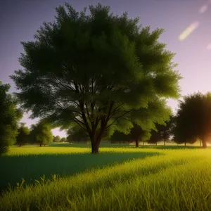 Serene Countryside Landscape with Lush Greenery and Blue Skies