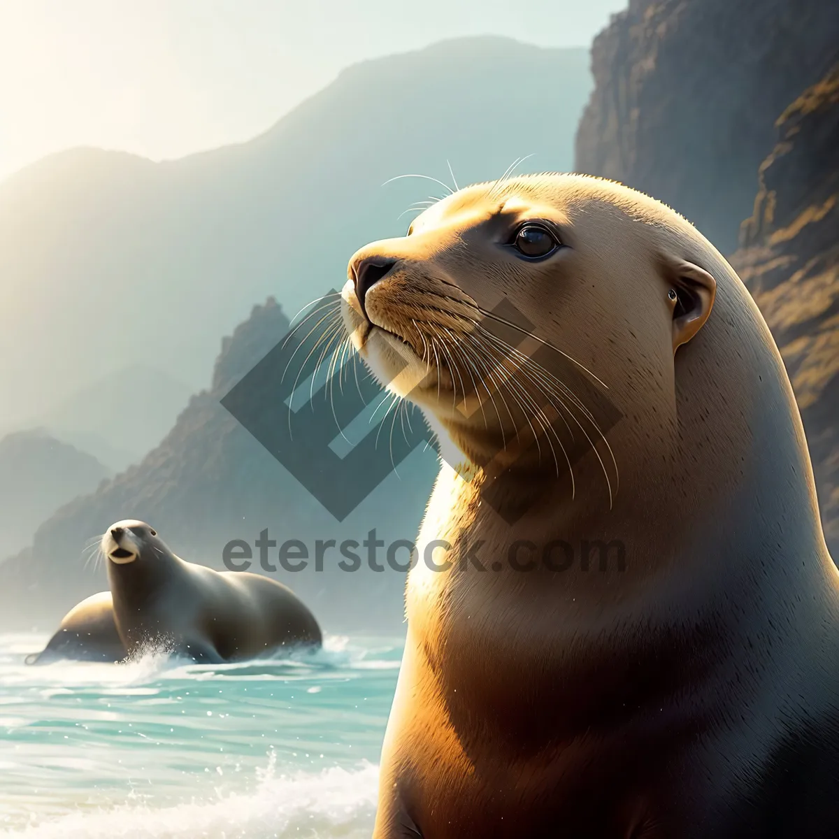 Picture of Wild Seal Splashing in Ocean Waves