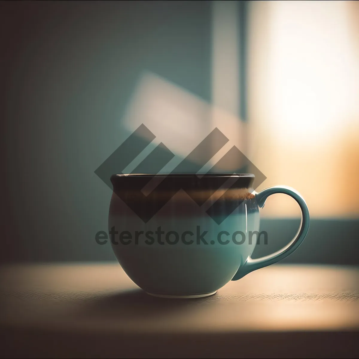 Picture of Steamy morning coffee in ceramic mug on saucer.